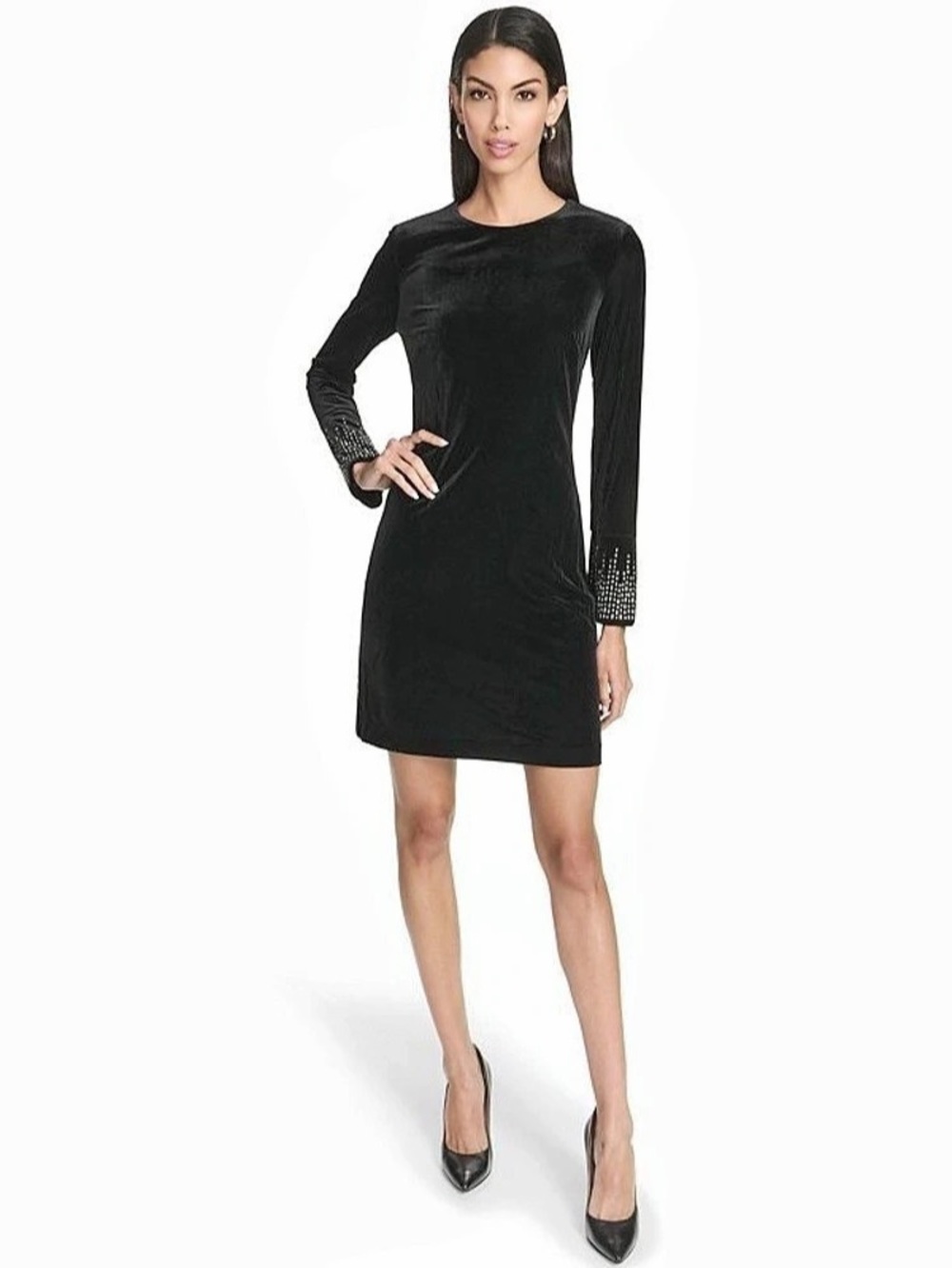 NWT Harper Rose Black Velvet Embellished Bell Sleeve Shift Dress Size 12